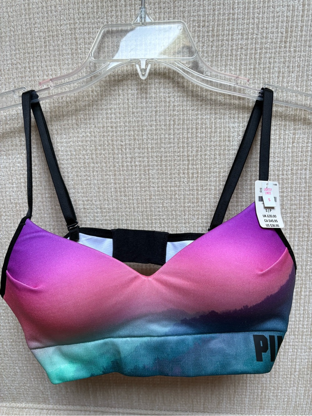 NWT VS PINK Cool & Comfy Wireless Lightly Lined Bra Gradient Sunrise Small